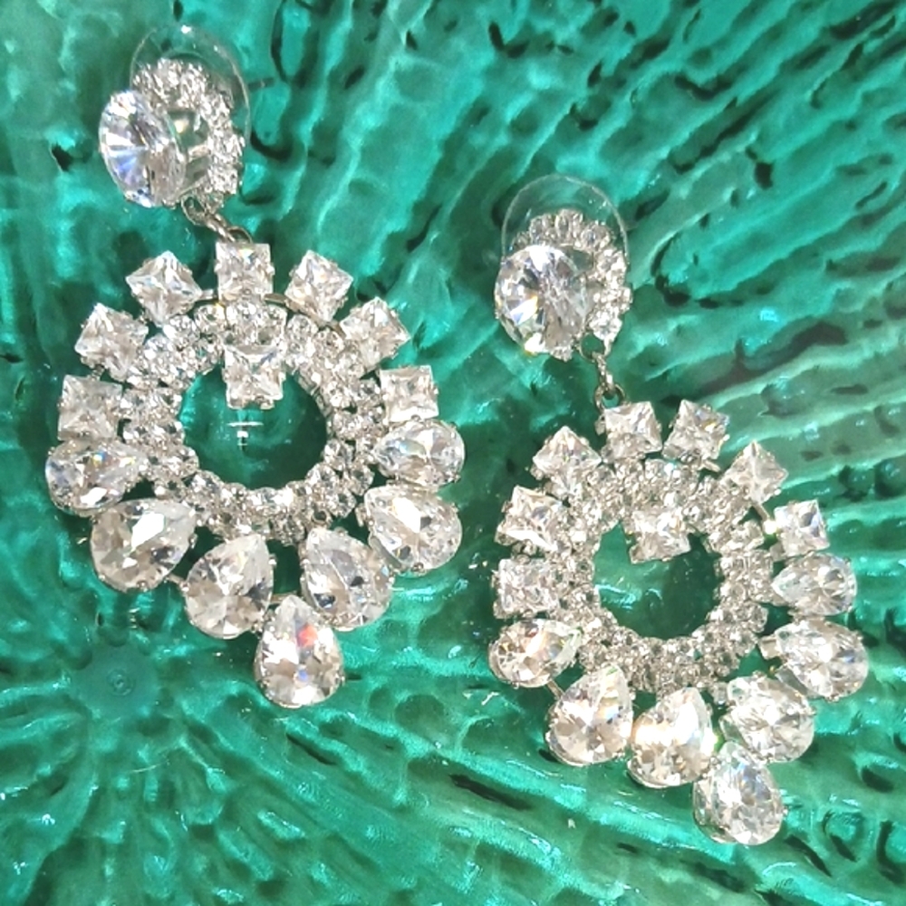 Estate Silver & Crystal Statement Earrings